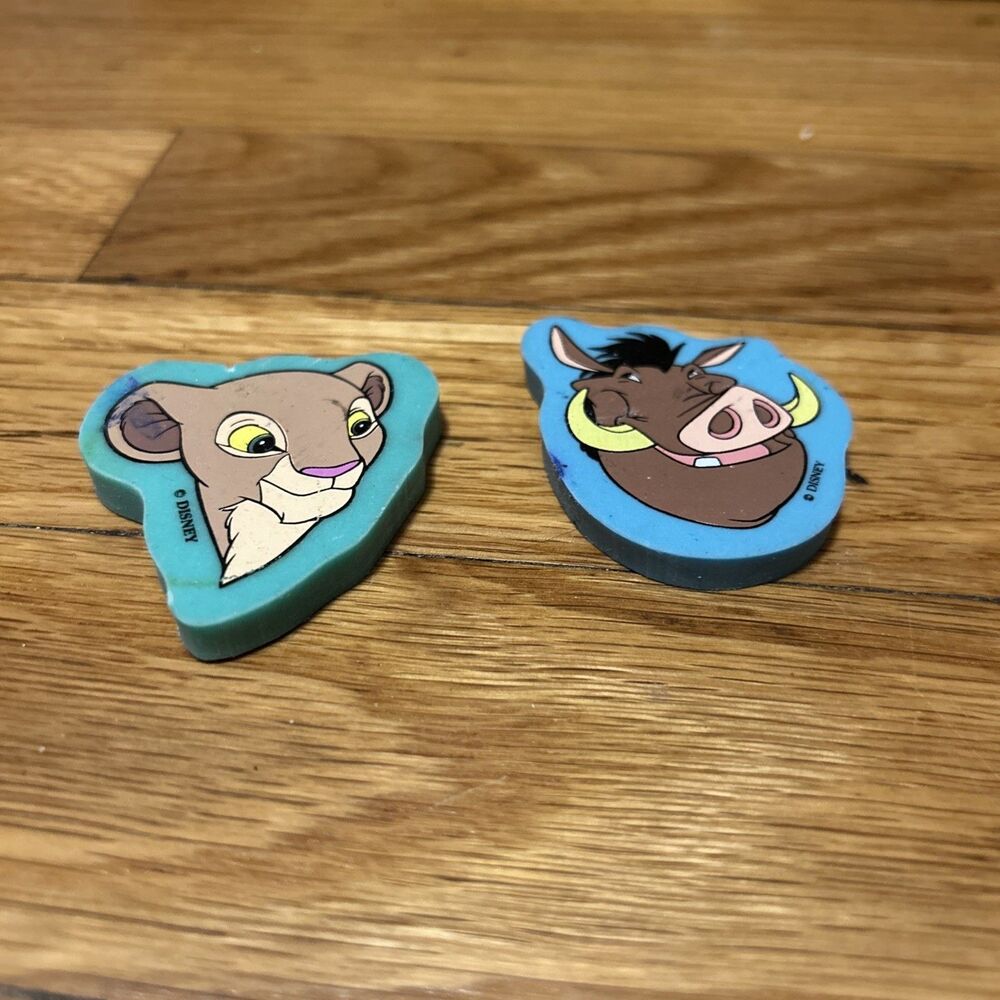 Lot Of 2 Vintage Disney The Lion King Erasers Simba, Pumba